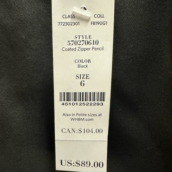 NWT White House Black Market Coated Zipper Pencil Skirt Size 6 - Picture 7 of 11